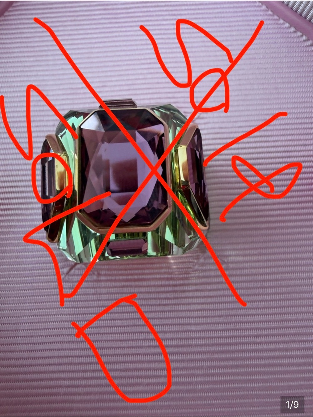 ❤️❤️sold❤️❤️Swarovski  Chunky Faceted crystal Statement Ring - Purple and Green